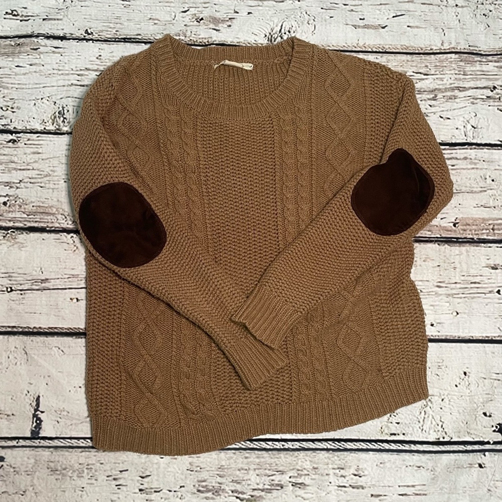 Urban Outfitters Coincidence & Chance small, tan sweater, elbow pads, preowned